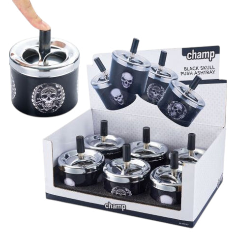 Champ High Black Skull Push Ashtray