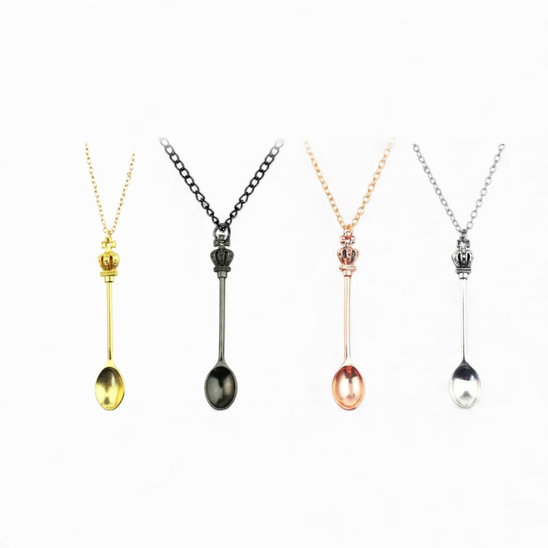 Unisex Mini Tea Spoon Crown Pendant Necklace