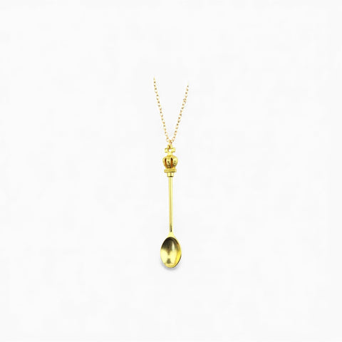 Unisex Mini Tea Spoon Crown Pendant Necklace