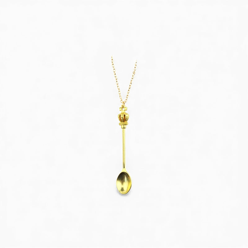 Unisex Mini Tea Spoon Crown Pendant Necklace - Image 2