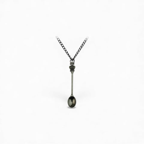 Unisex Mini Tea Spoon Crown Pendant Necklace