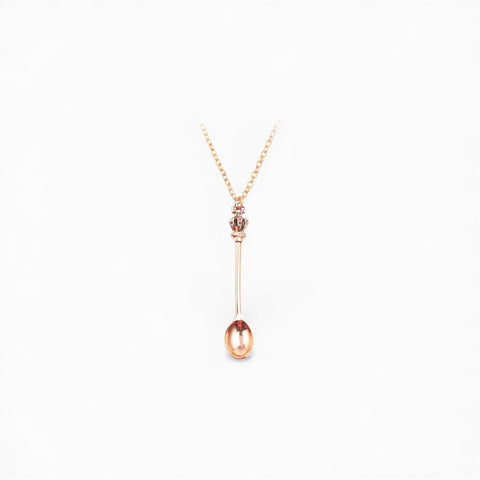 Unisex Mini Tea Spoon Crown Pendant Necklace