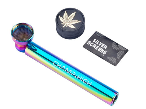 Handpfeifen-Set Regenbogen  mit Grinder und Ersatzsieben