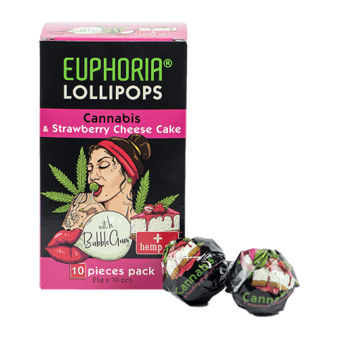 Euphoria Cannabis lollipops with Bubble Gum Cannabis & Strawberry Cheesecake 10pcs